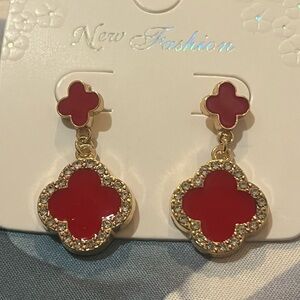 Red and Gold Clover Earrings